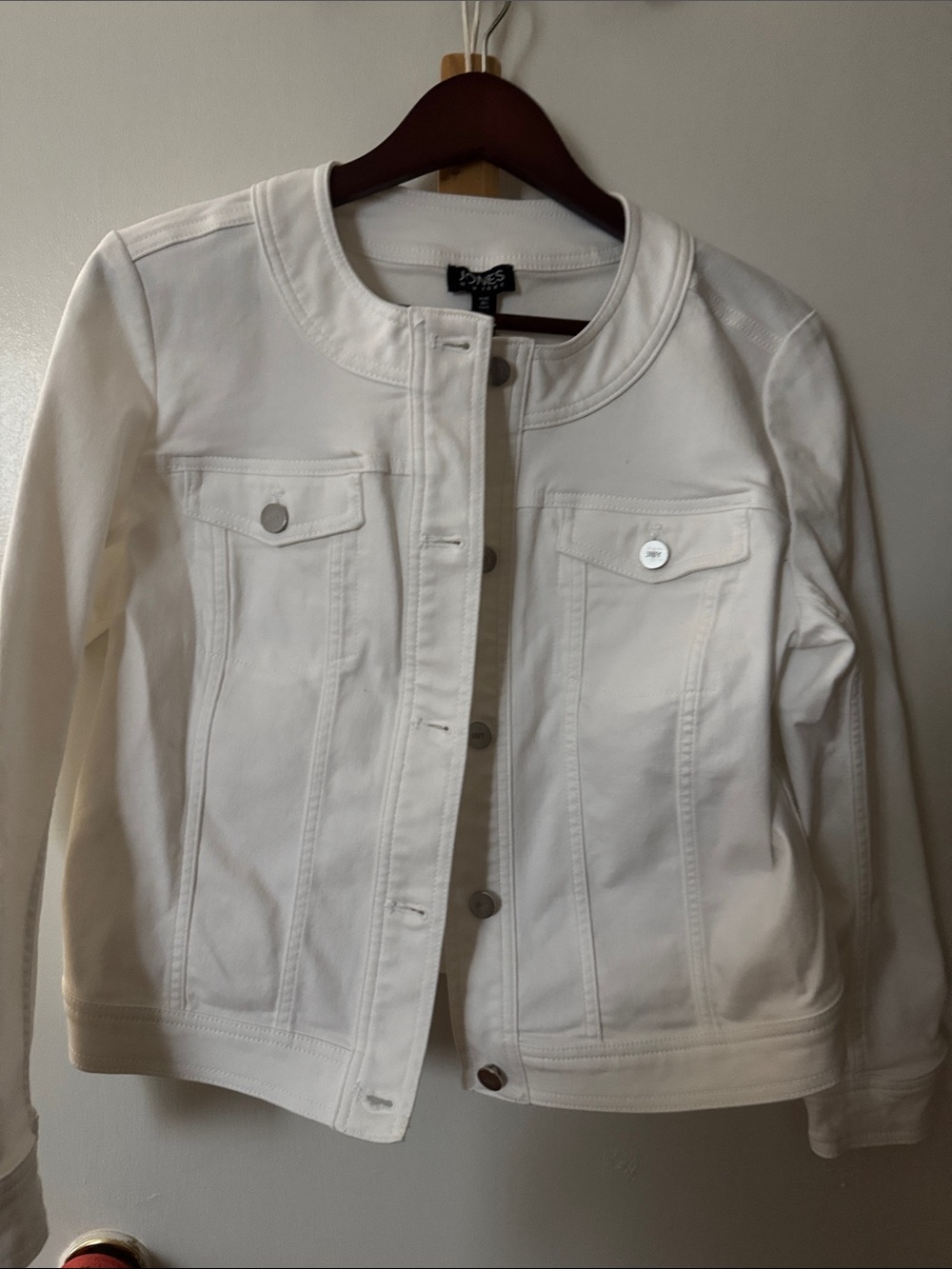 Jones New York White Collarless Jean Jacket